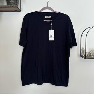 NEW Collars & Co Navy Blue Crewneck Short Sleeve Cotton Silk T Shirt Tee XL